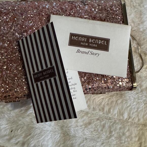 Henri Bendel Flip Lock Glitter Party Box Purse Pink Clutch Gold Shoulder Bag